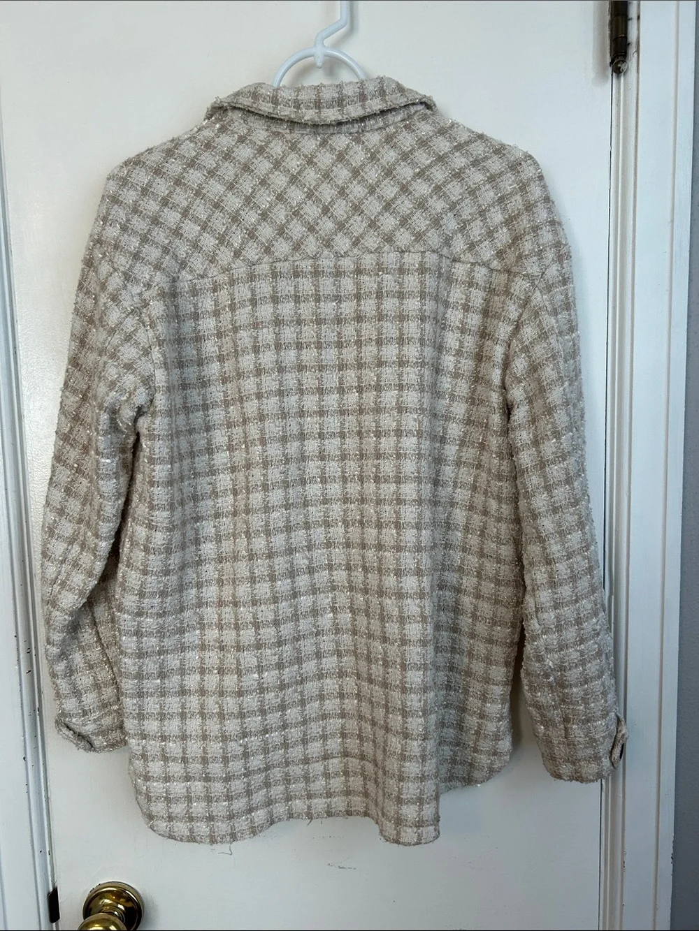 SHEIN Beige Plaid Button-Up Utility Shacket